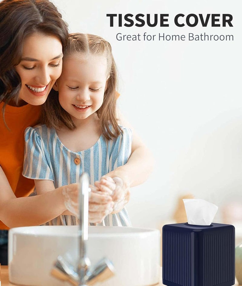 Livelab Tissue Box Cover with Base, Square Plastic Tissue Box Holder Decorative Tissue Box Case Modern Facial Paper Dispenser for Bathroom, Vanity Countertops, Night Stands, Desk - Navy Blue - Image 4